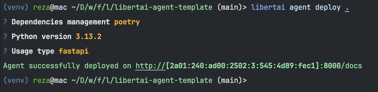 Agent deployment with libertai-client